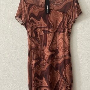Fashion Nova Get Groovy Midi Dress in Brown